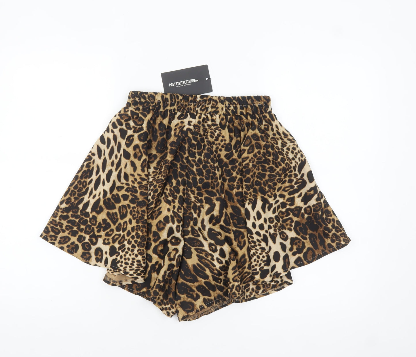 PrettyLittleThing Women Brown Leopard Print High Rise Paperbag Shorts Size 10