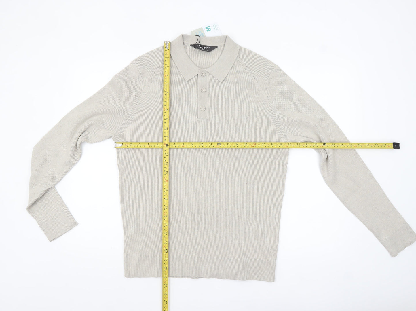 Primark Men Beige Collared Henley Jumper Medium