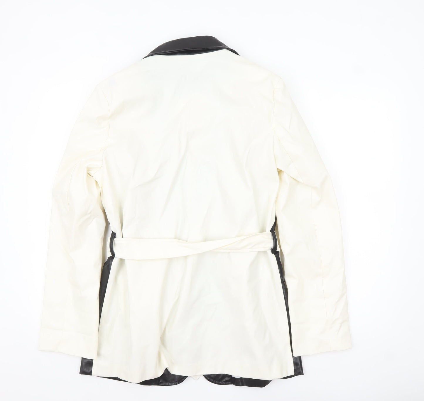 PrettyLittleThing Women's Black White Faux Leather Belted Blazer UK 10