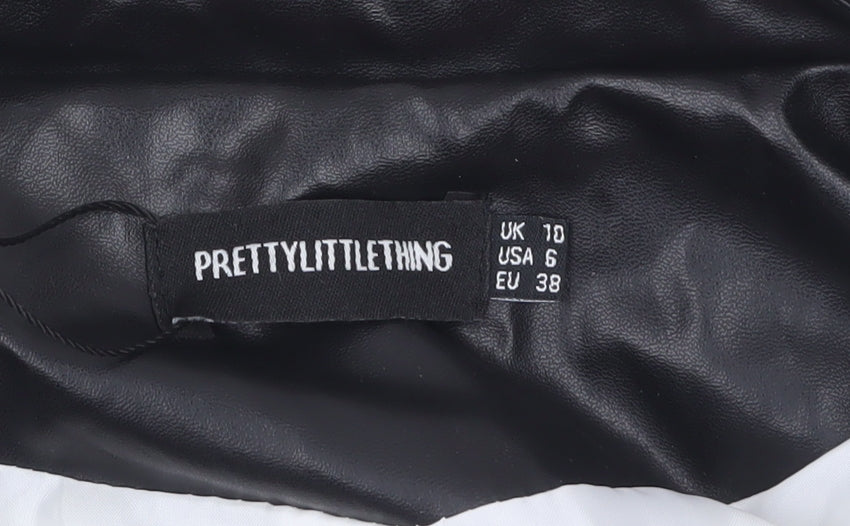 PrettyLittleThing Women's Black White Faux Leather Belted Blazer UK 10