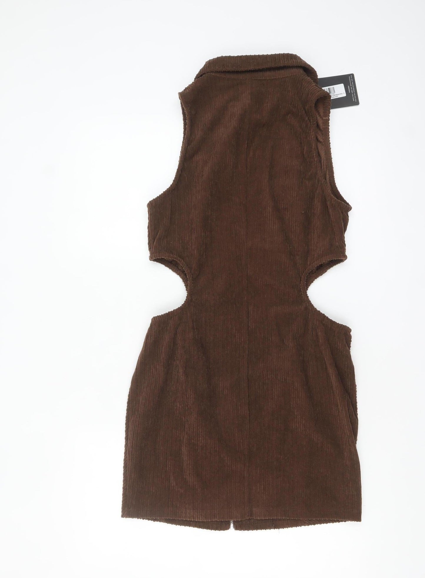 PrettyLittleThing Women Brown Corduroy Sleeveless Collared Bodycon Mini Dress Size 14