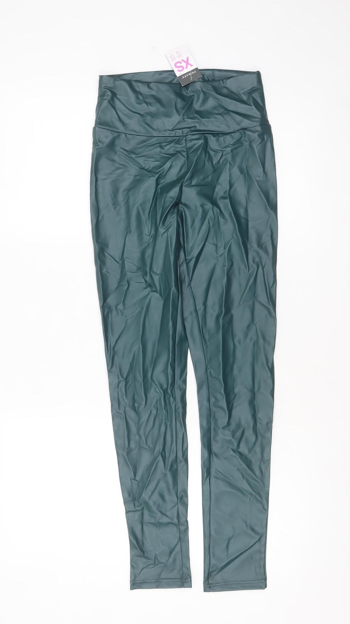Primark Womens Green Faux Leather High Waist XS Leggings