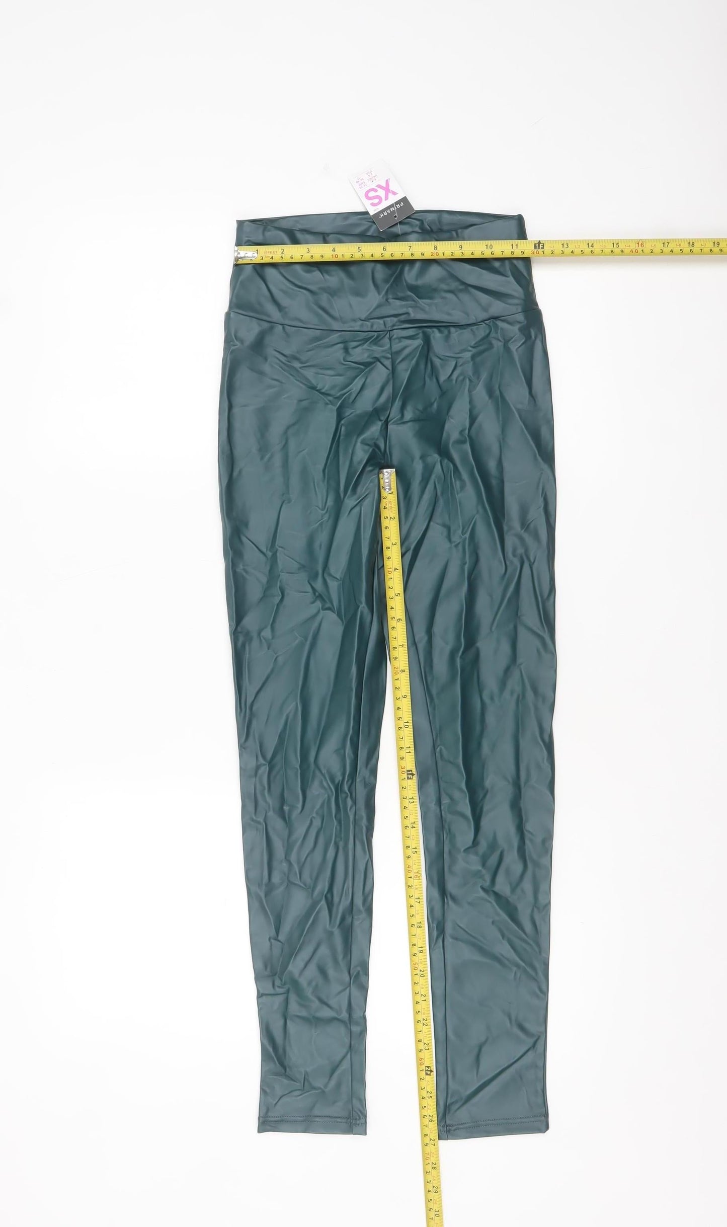 Primark Womens Green Faux Leather High Waist XS Leggings
