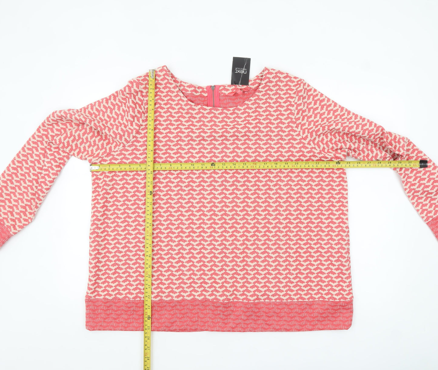 Next Women Pink Geometric Knit Long Sleeve Tunic Blouse Size 22