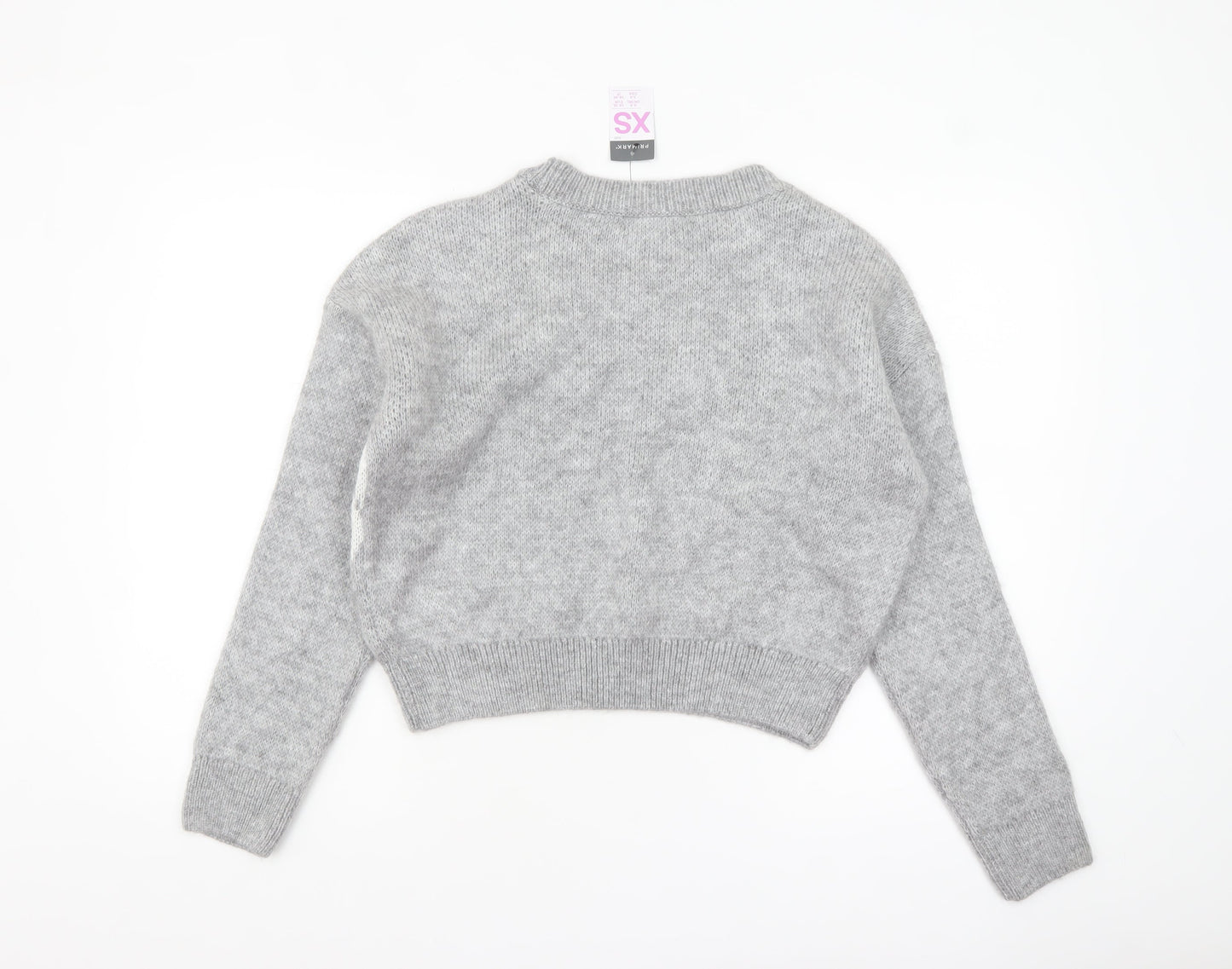 Primark Women’s Grey Argyle Knit Crew Neck Jumper XS