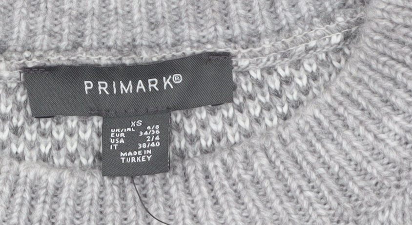 Primark Women’s Grey Argyle Knit Crew Neck Jumper XS