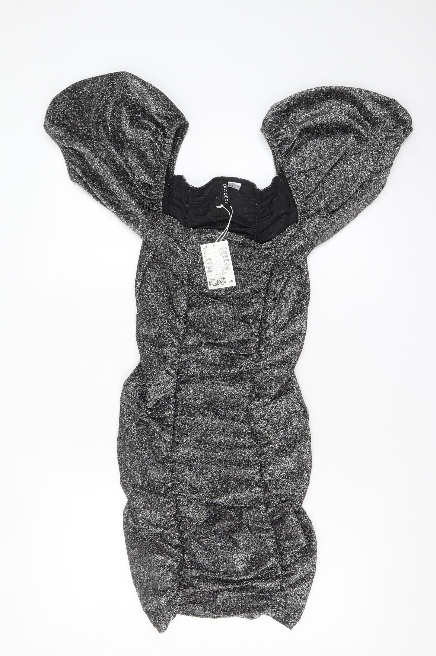 H&M Women’s Silver Bodycon Puff Sleeve Party Dress Size S