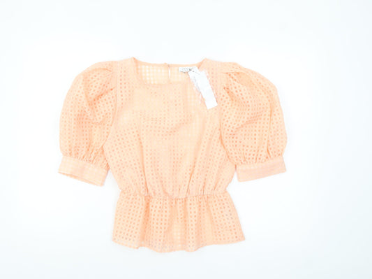 Topshop Women’s Peach Check Puff Sleeve Tunic Blouse UK 6