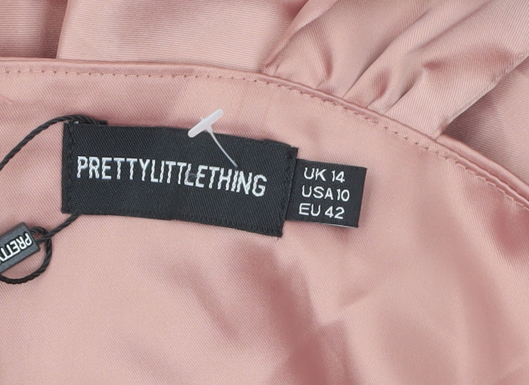 PrettyLittleThing Women’s Pink Satin Bodycon Dress Size 14 Party