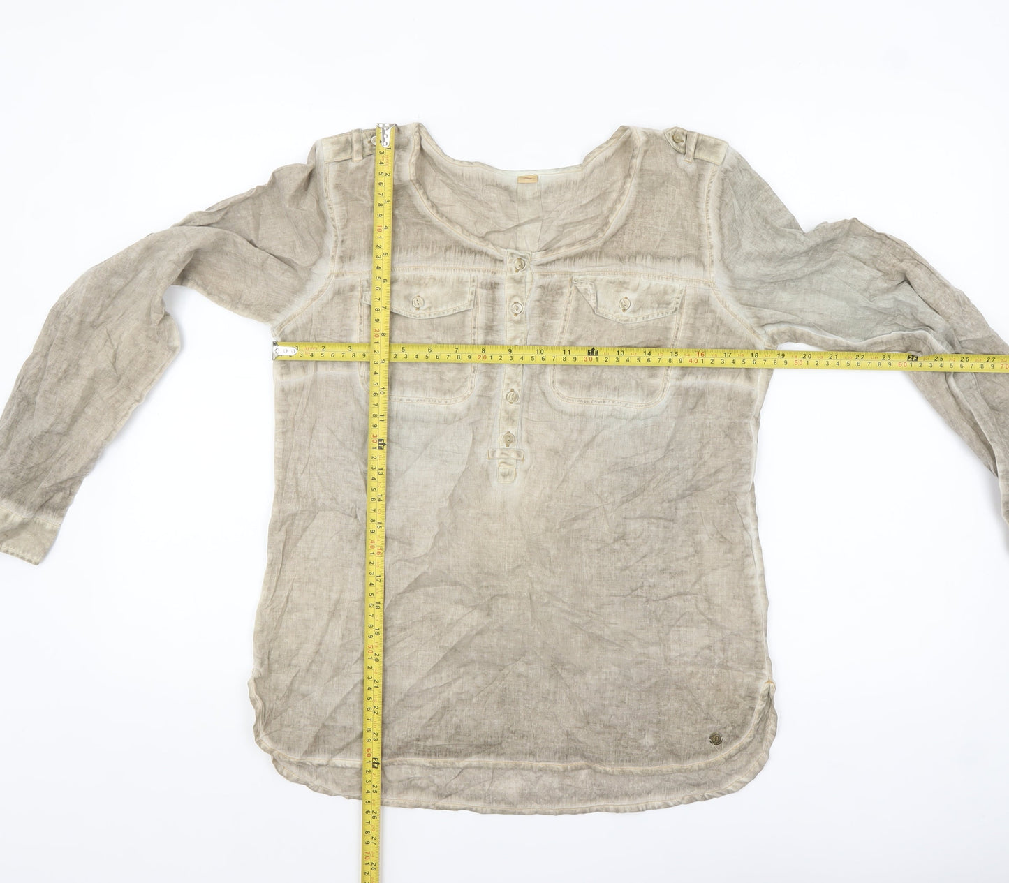 s.Oliver Women’s Beige Linen Long Sleeve Tunic Blouse Size 10