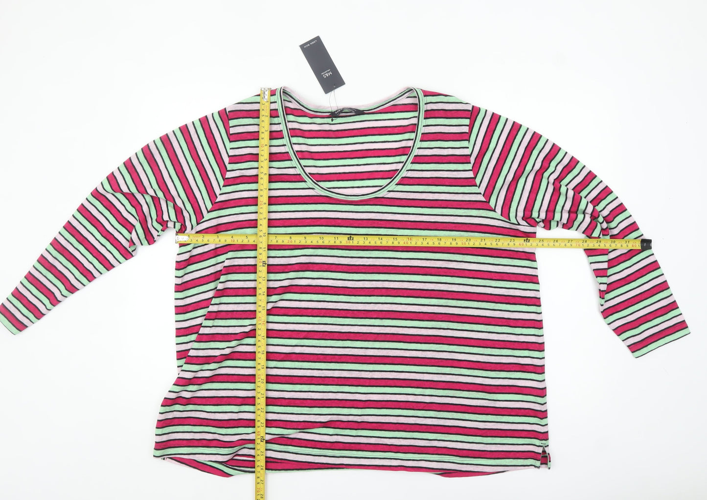 Marks and Spencer Womens Multicoloured Striped Relaxed Fit Long Sleeve T-Shirt Size 22
