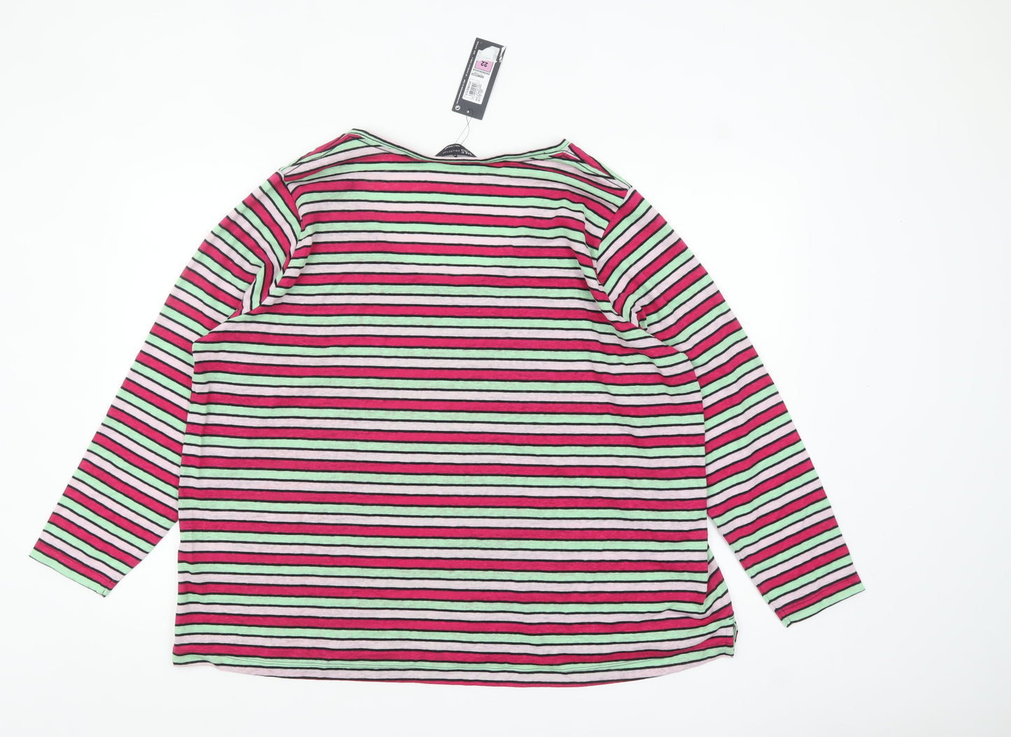 Marks and Spencer Womens Multicoloured Striped Relaxed Fit Long Sleeve T-Shirt Size 22