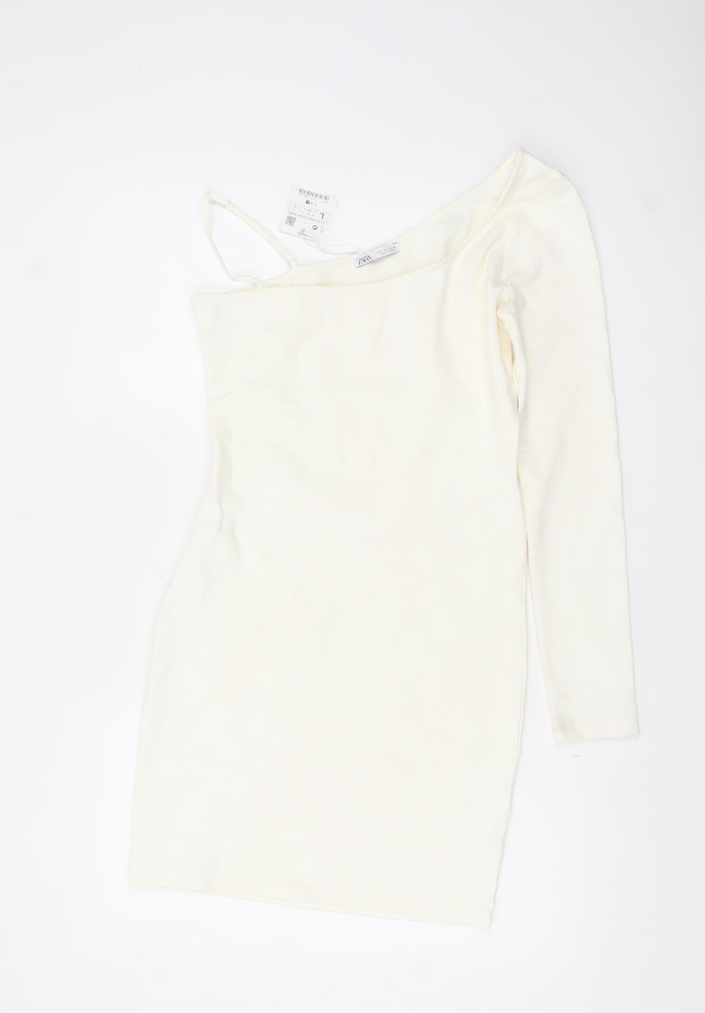Zara Women Ivory One Shoulder Bodycon Dress Size L