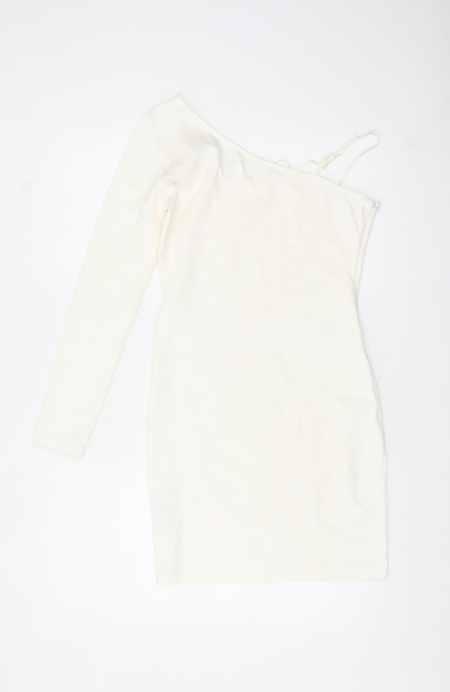 Zara Women Ivory One Shoulder Bodycon Dress Size L