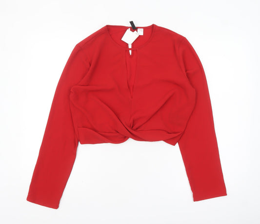 H&M Divided Women’s Red Cropped Twist Front Blouse Size 14