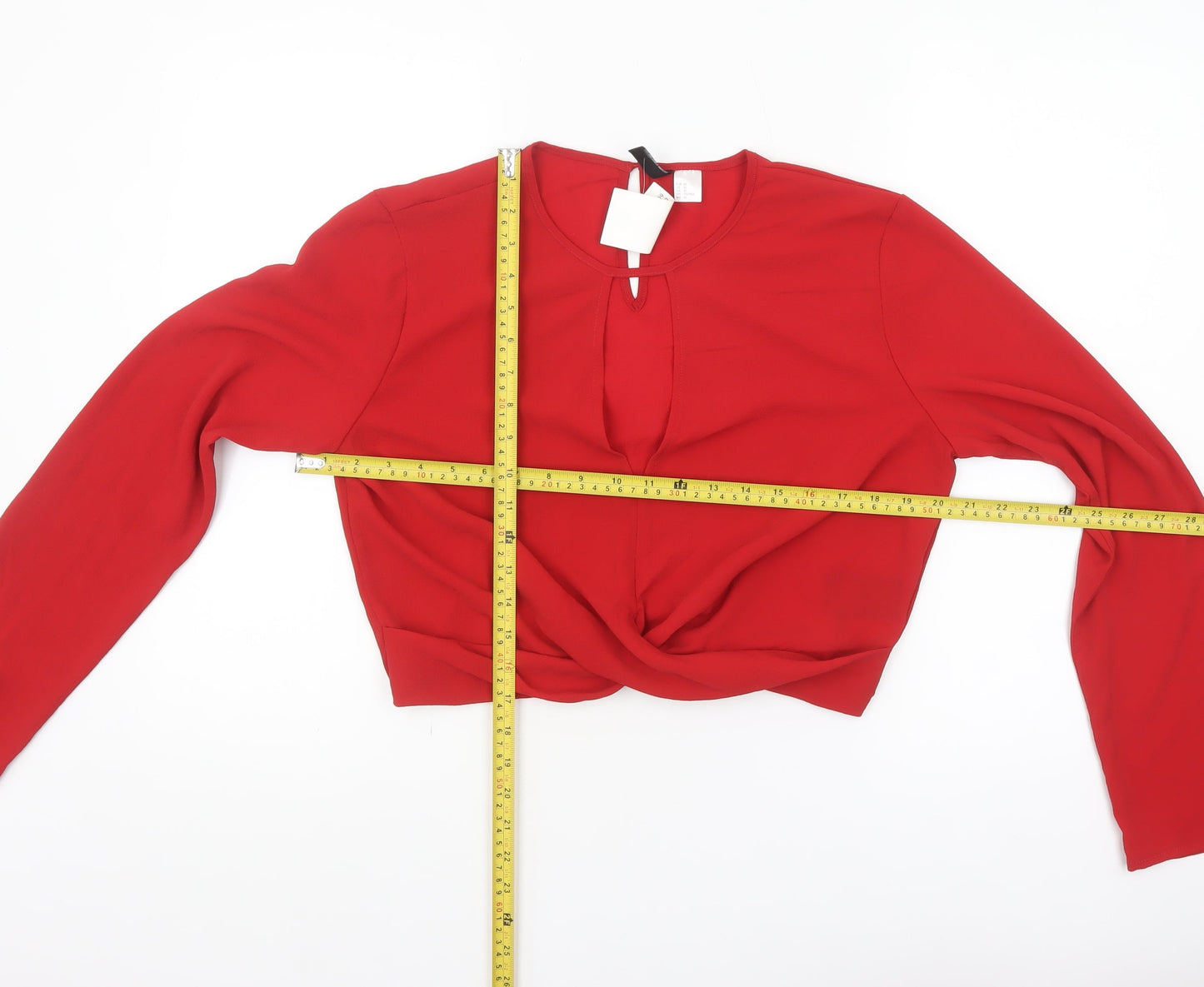 H&M Divided Women’s Red Cropped Twist Front Blouse Size 14