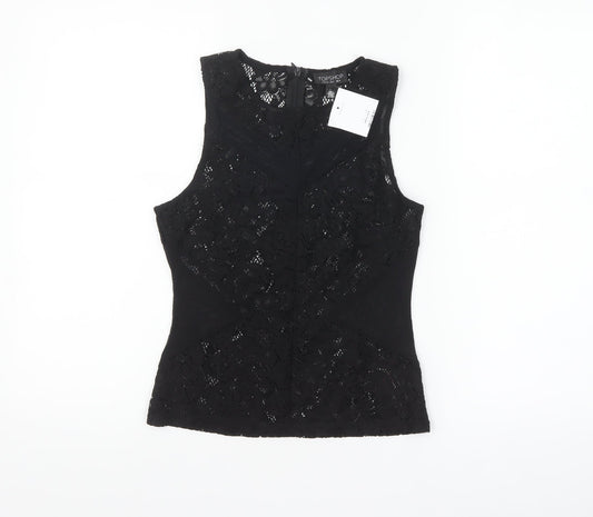 Topshop Women's Black Lace Sleeveless Blouse UK 6 Elegant Zip Back