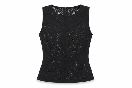 Topshop Women's Black Lace Sleeveless Blouse UK 6 Elegant Zip Back