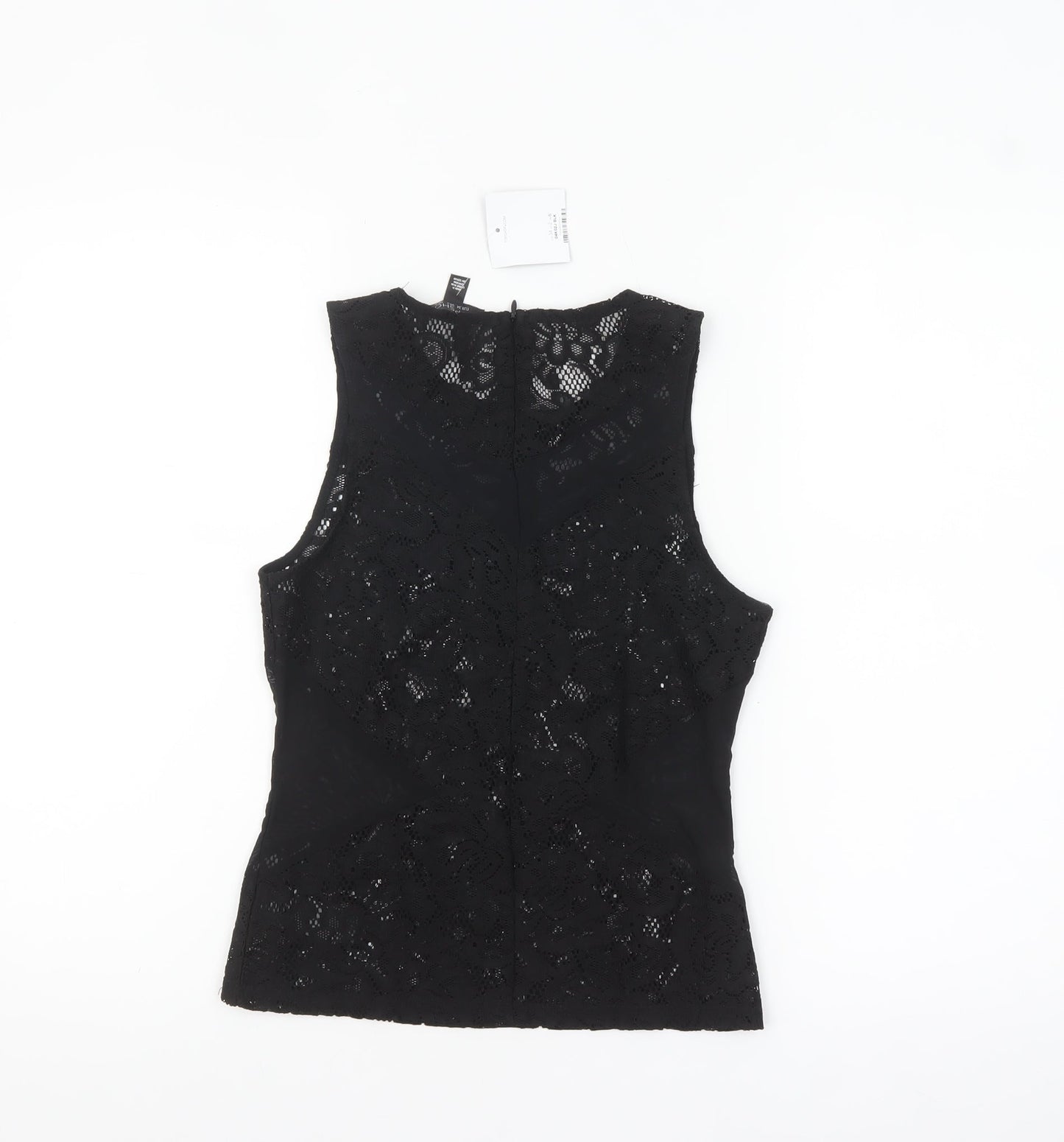 Topshop Women's Black Lace Sleeveless Blouse UK 6 Elegant Zip Back