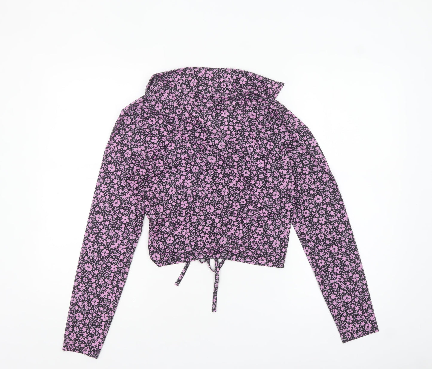 New Look Women’s Floral Collared Cropped Blouse Size 12 Black Pink