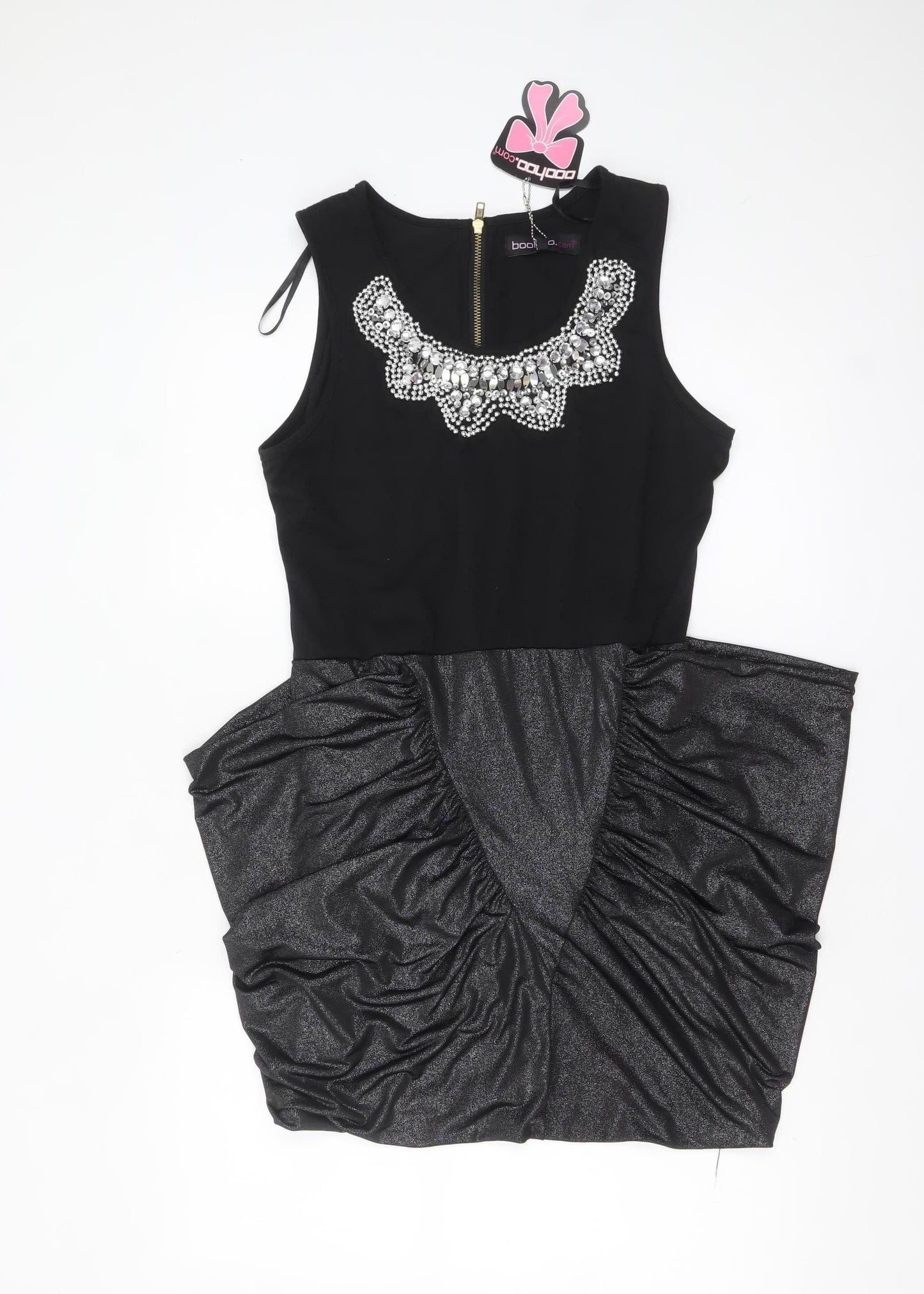 Boohoo Women's Black Size 14 Sleeveless Beaded Bodycon Party Dress