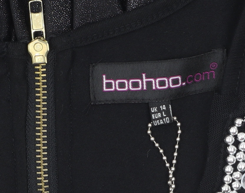 Boohoo Women's Black Size 14 Sleeveless Beaded Bodycon Party Dress