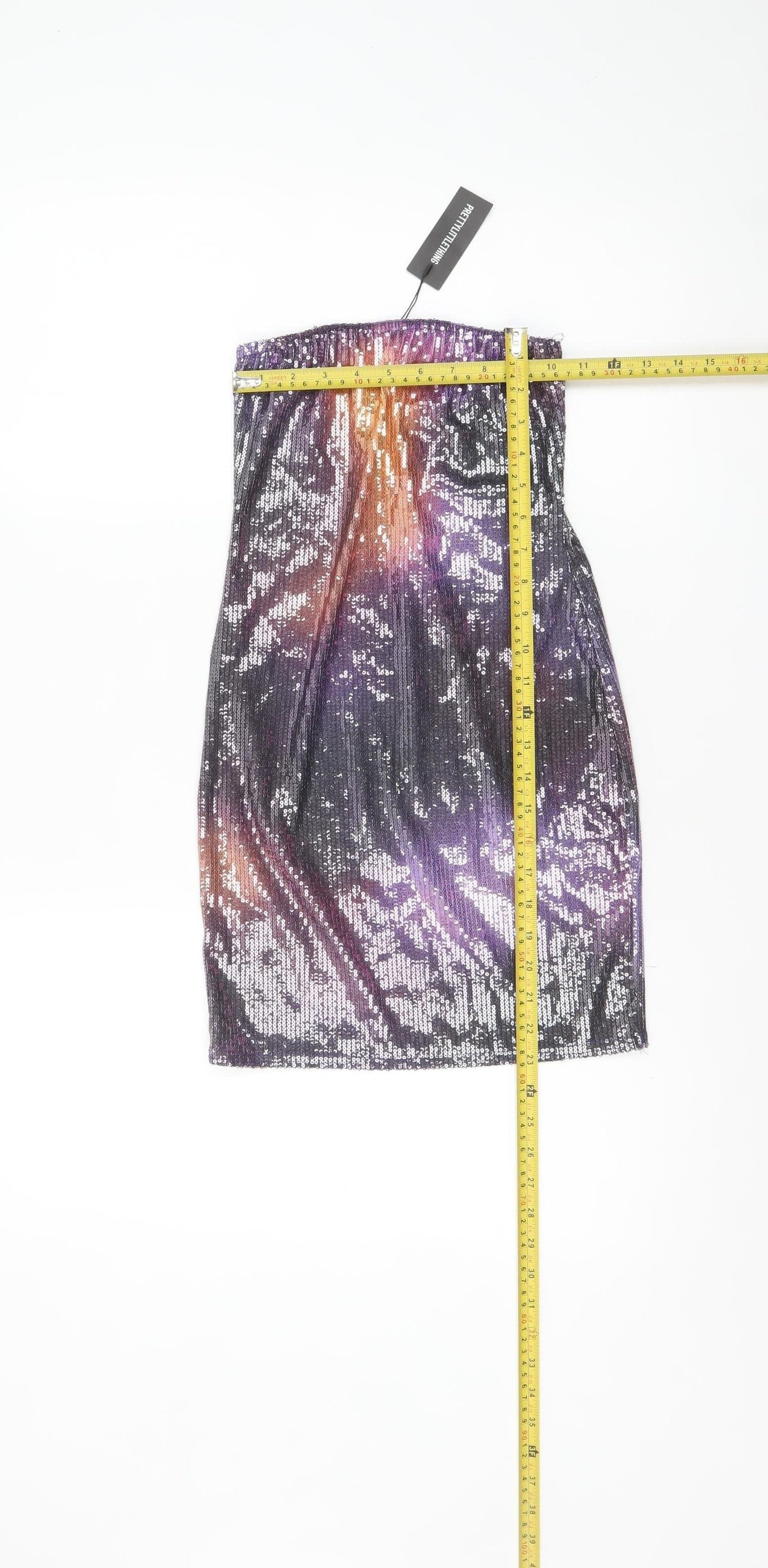 PrettyLittleThing Women Multicoloured Sequin Strapless Bodycon Dress UK 4