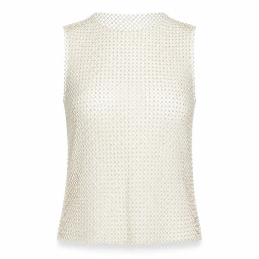 Urban Outfitters Women Beige Mesh Beaded Camisole Tank Top M