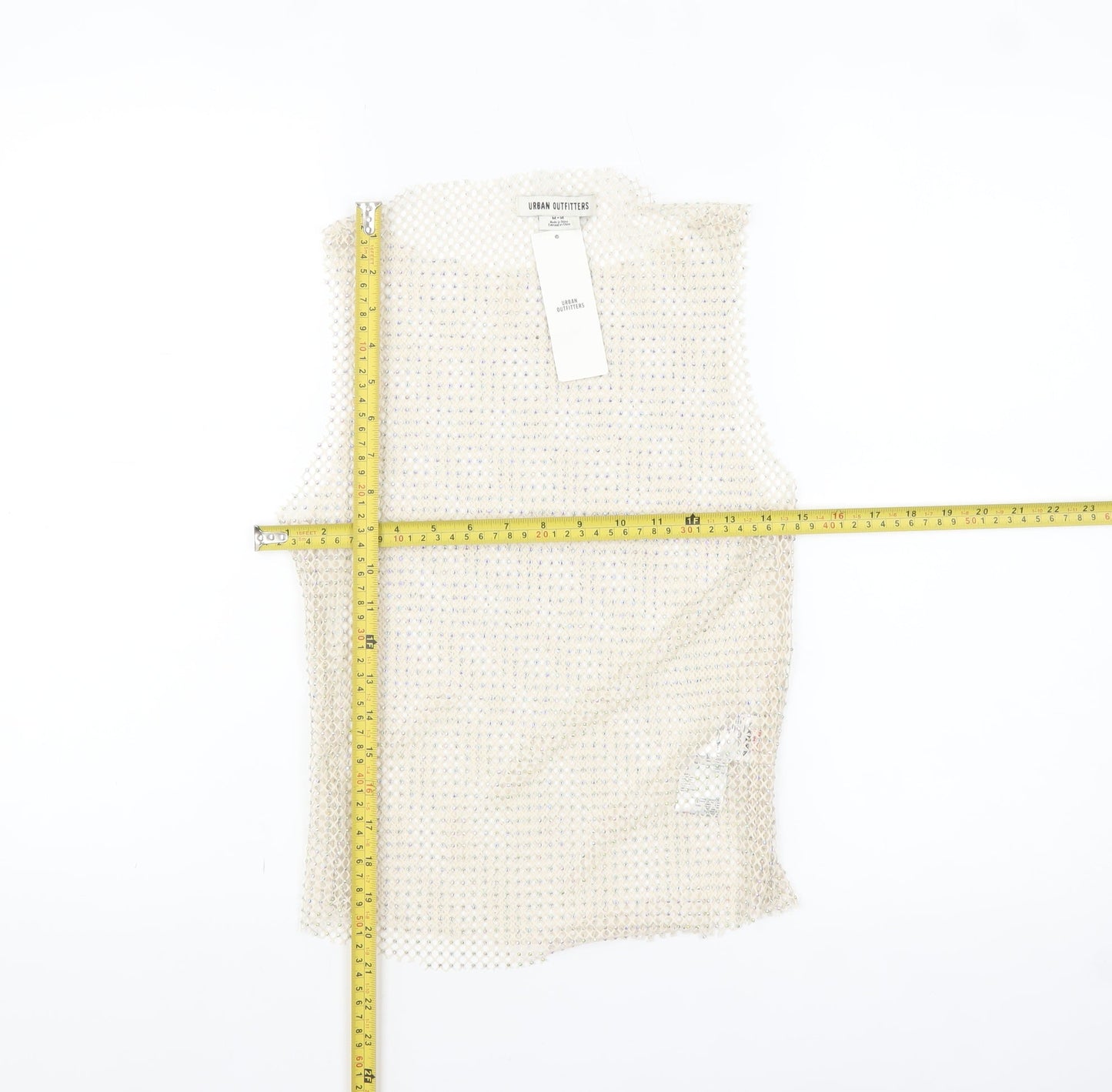 Urban Outfitters Women Beige Mesh Beaded Camisole Tank Top M