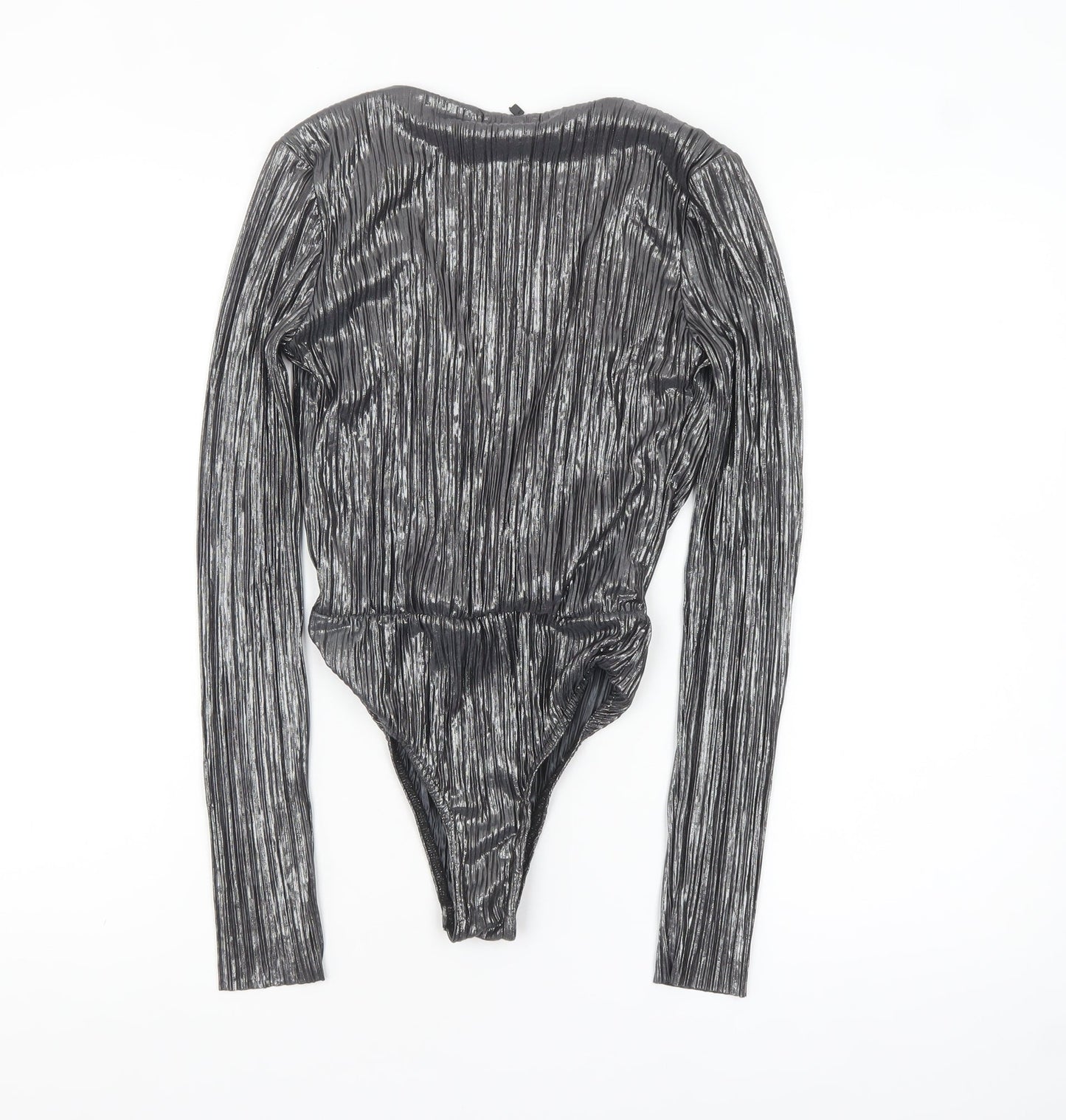PrettyLittleThing Women Silver Metallic Long Sleeve Bodysuit Size 6