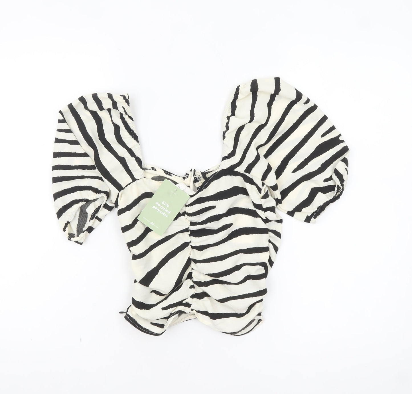 H&M Women’s Black & White Zebra Print Cropped Puff Sleeve Blouse XS