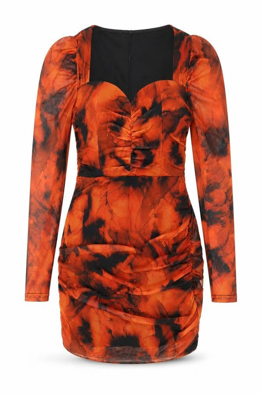 Boohoo Women’s Orange Mesh Tie Dye Bodycon Dress Size 10 Party Cocktail