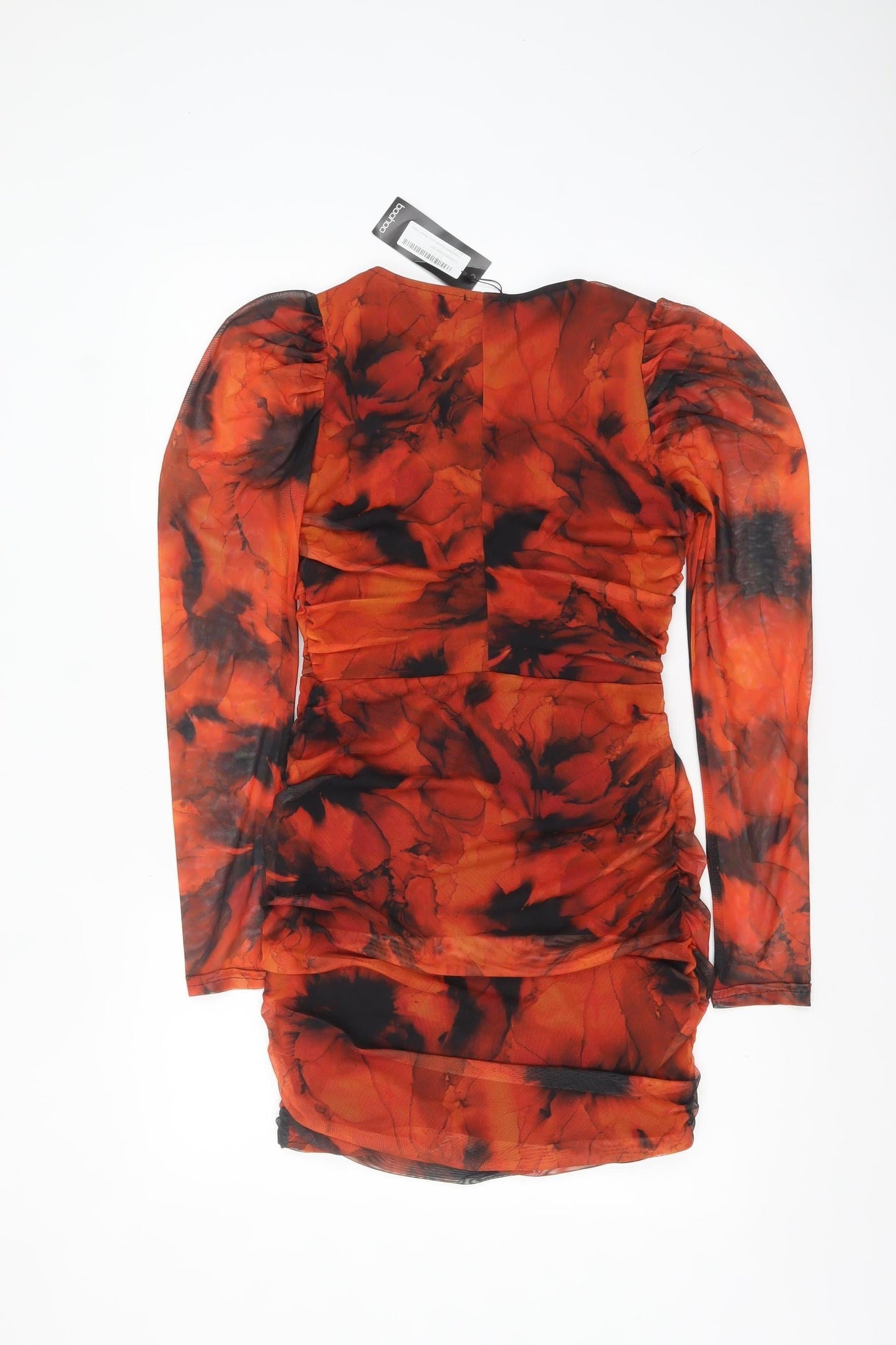 Boohoo Women’s Orange Mesh Tie Dye Bodycon Dress Size 10 Party Cocktail