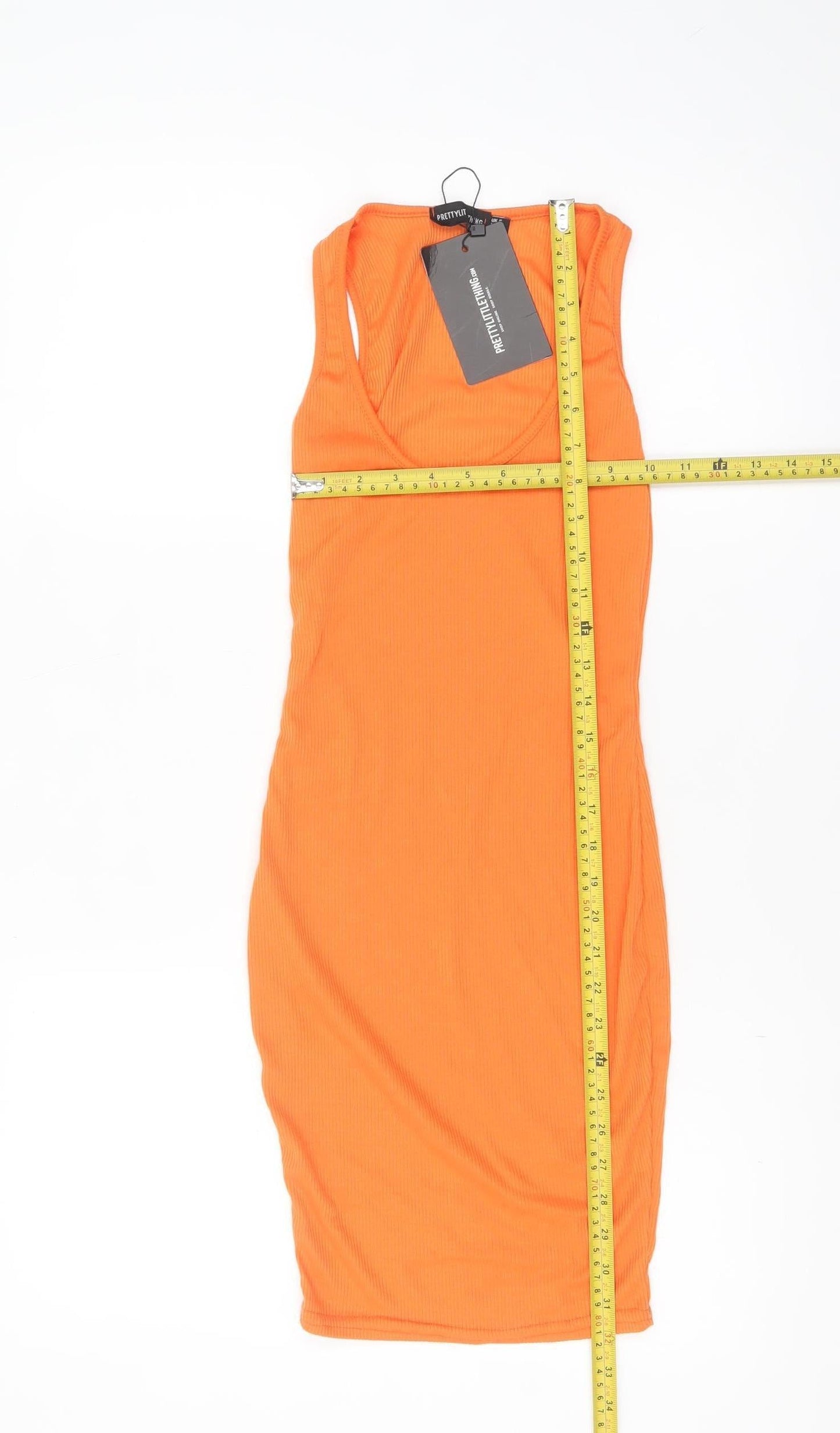 PrettyLittleThing Women Orange Size 6 Bodycon Sleeveless Dress