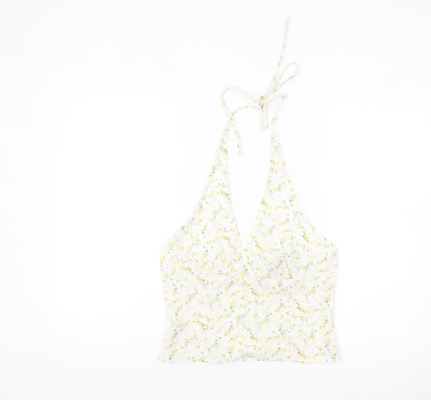 PrettyLittleThing Women's White Floral Halter Camisole Top UK 10
