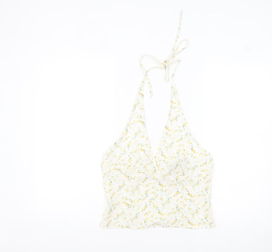 PrettyLittleThing Women's White Floral Halter Camisole Top UK 10