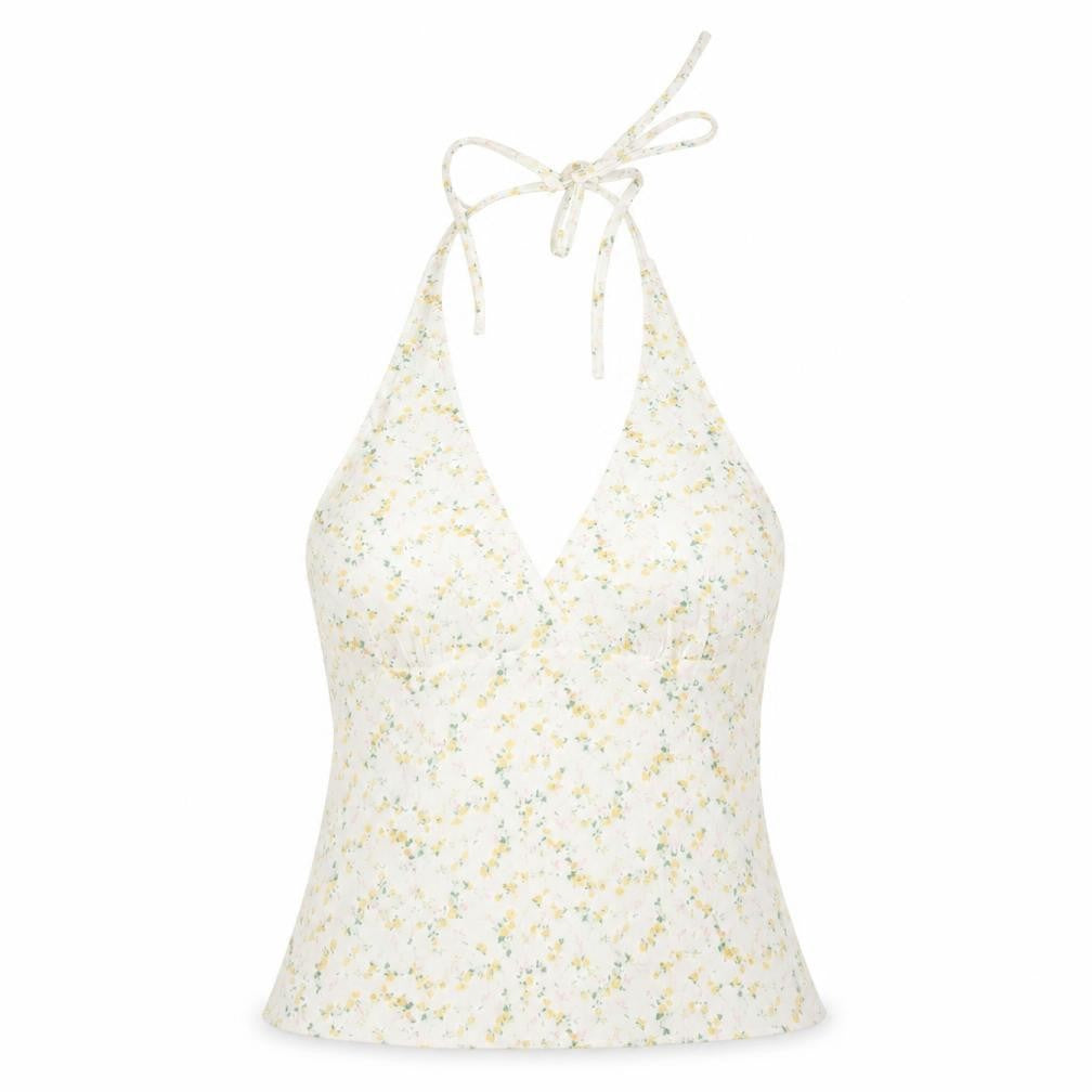 PRETTYLITTLETHING Women's White Floral Halter Camisole Top UK 10