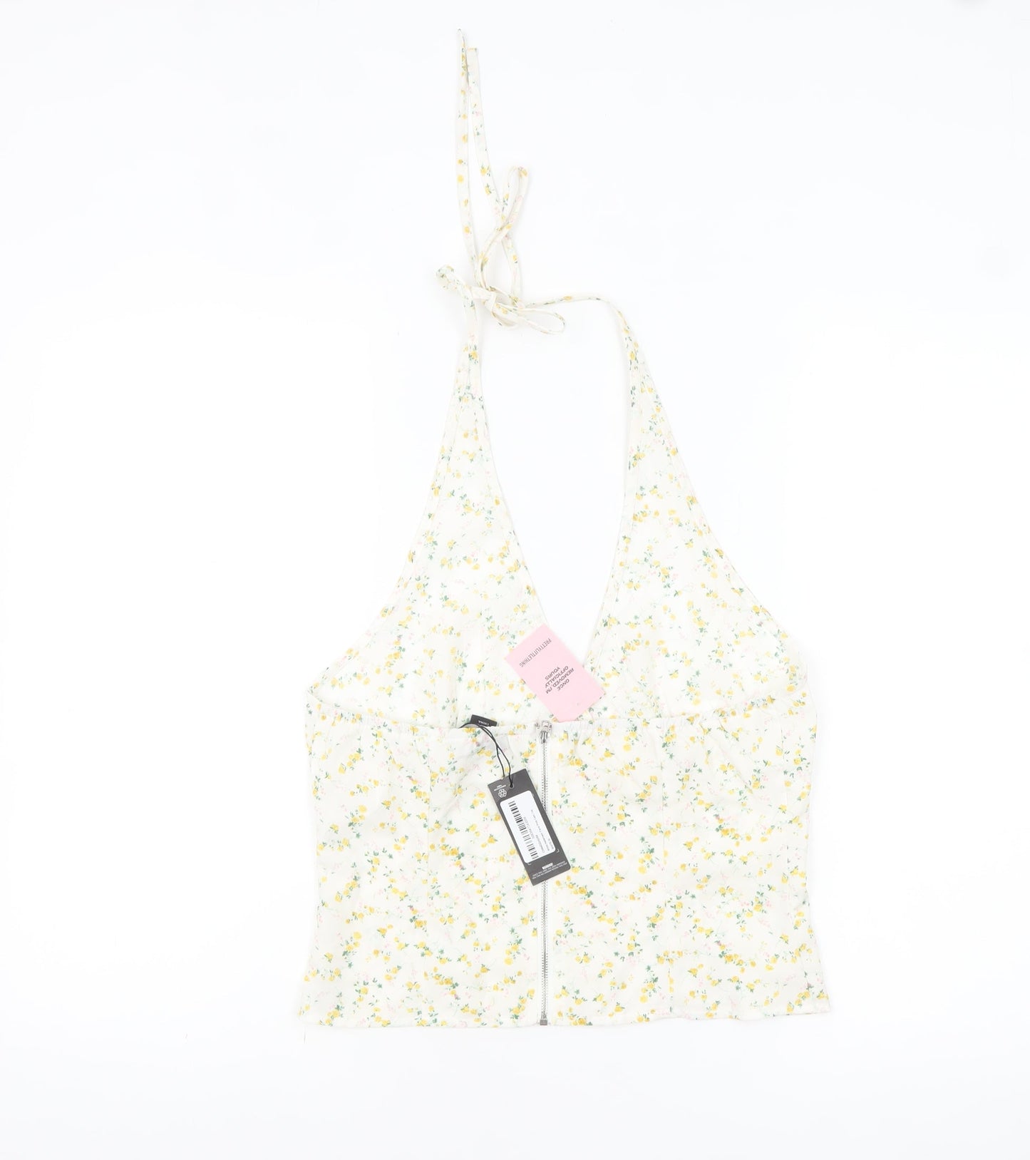 PrettyLittleThing Women's White Floral Halter Camisole Top UK 10