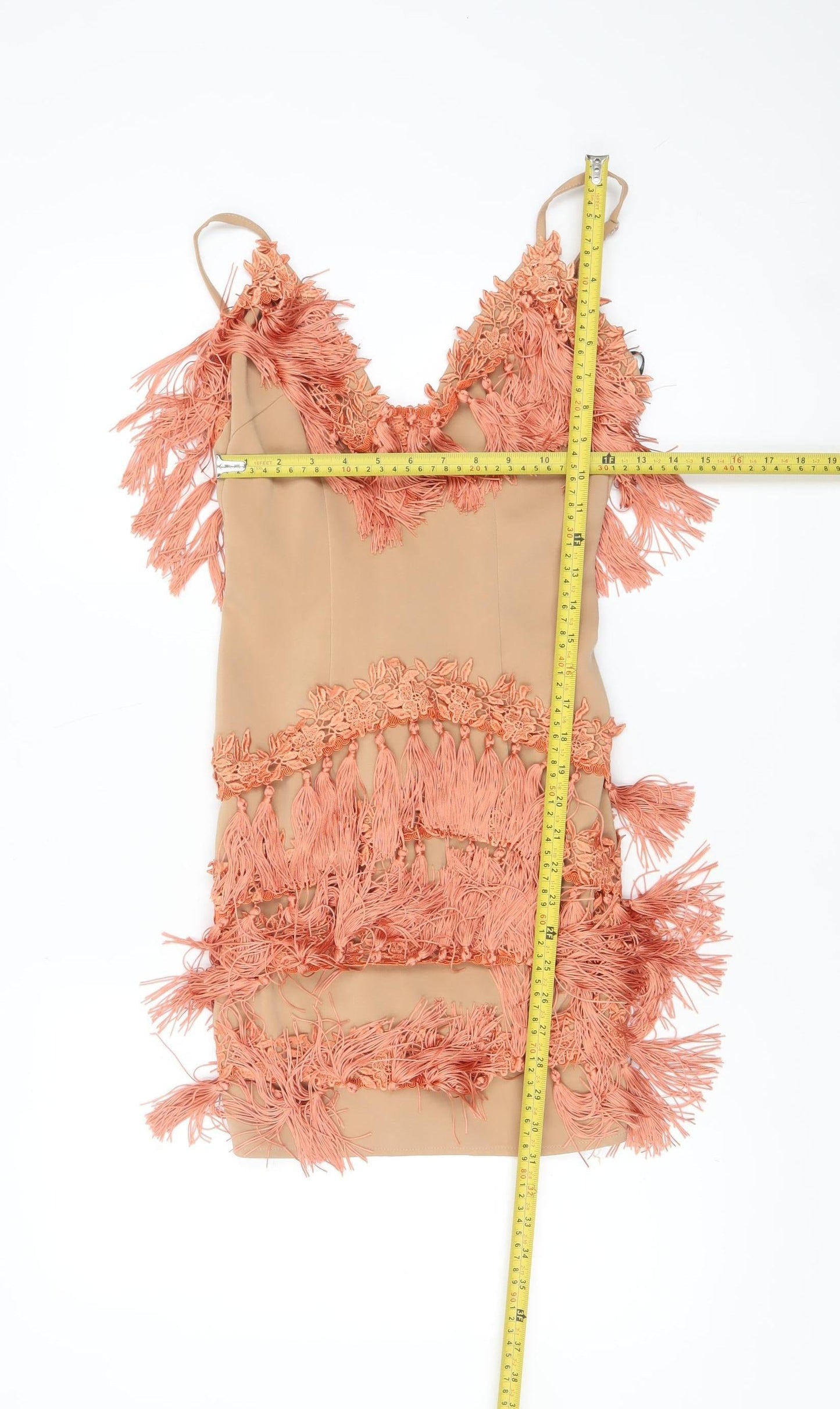 Motel Women Beige Fringe Bodycon Party Dress Size 6