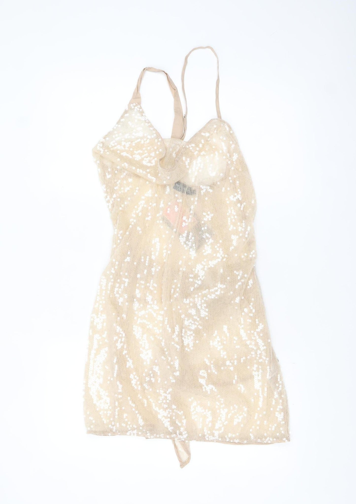 PrettyLittleThing Women's Beige Sequin Bodycon Mini Dress Size 16