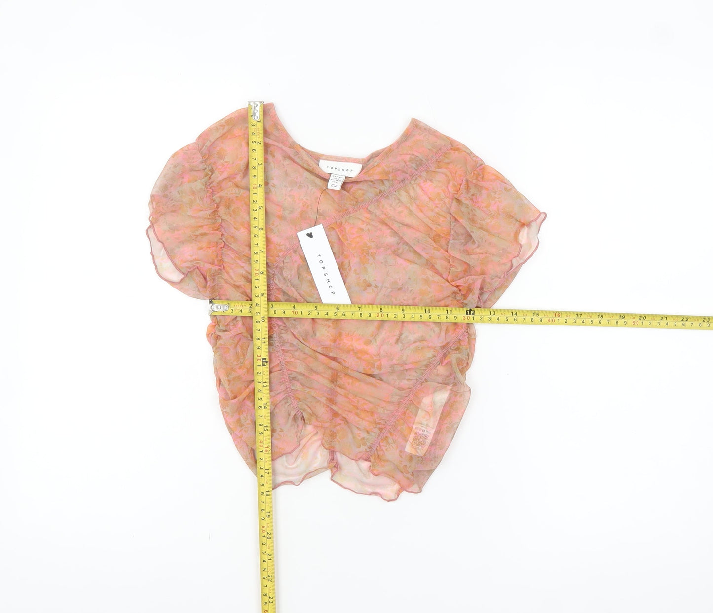 Topshop Petite Women’s Pink Floral Mesh Ruffle Blouse UK S
