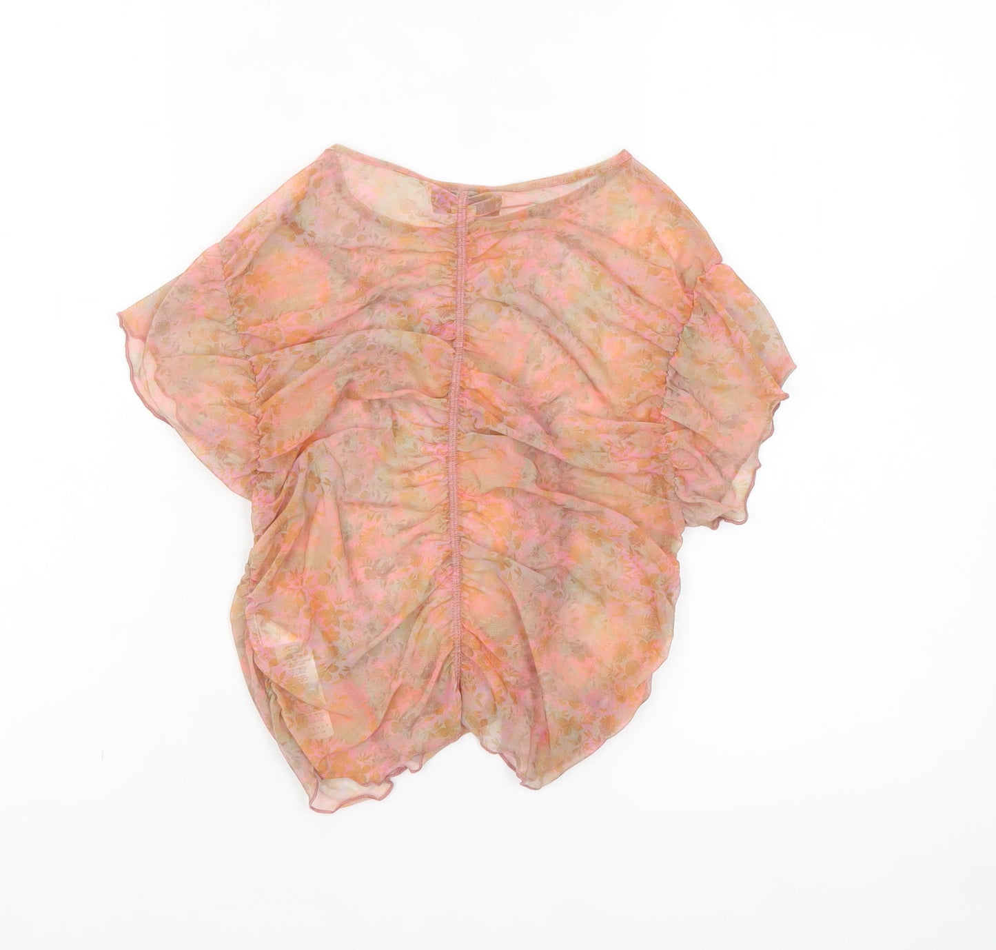 Topshop Petite Women’s Pink Floral Mesh Ruffle Blouse UK S