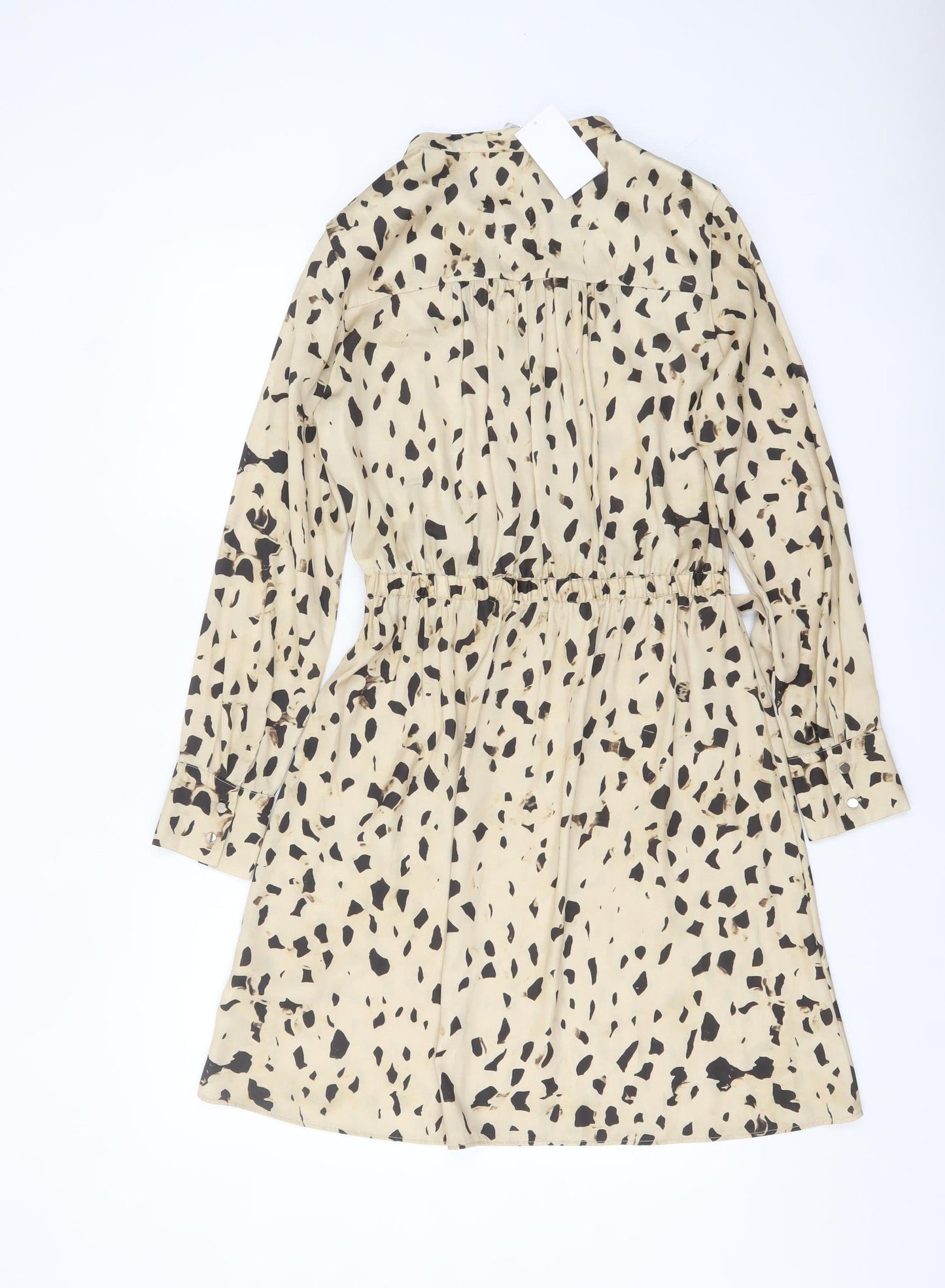 H&M Women Beige Animal Print V-Neck Shirt Dress Size 10