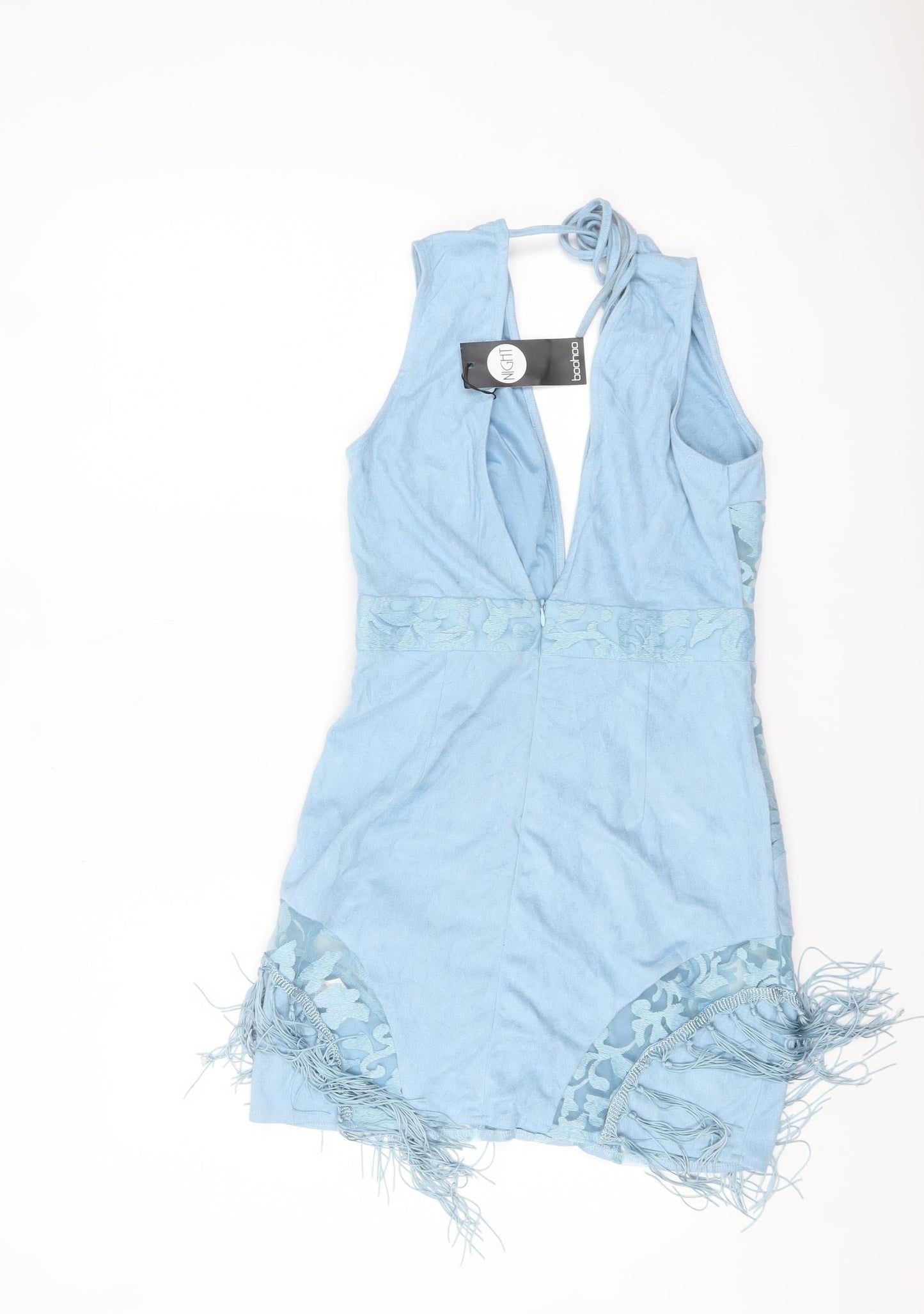 Boohoo Women’s Blue Halter Bodycon Fringe Party Dress Size 10