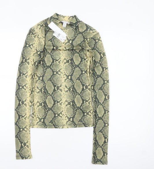 Topshop Women’s Green Snake Print Petite Mock Neck Long Sleeve Top Size 4