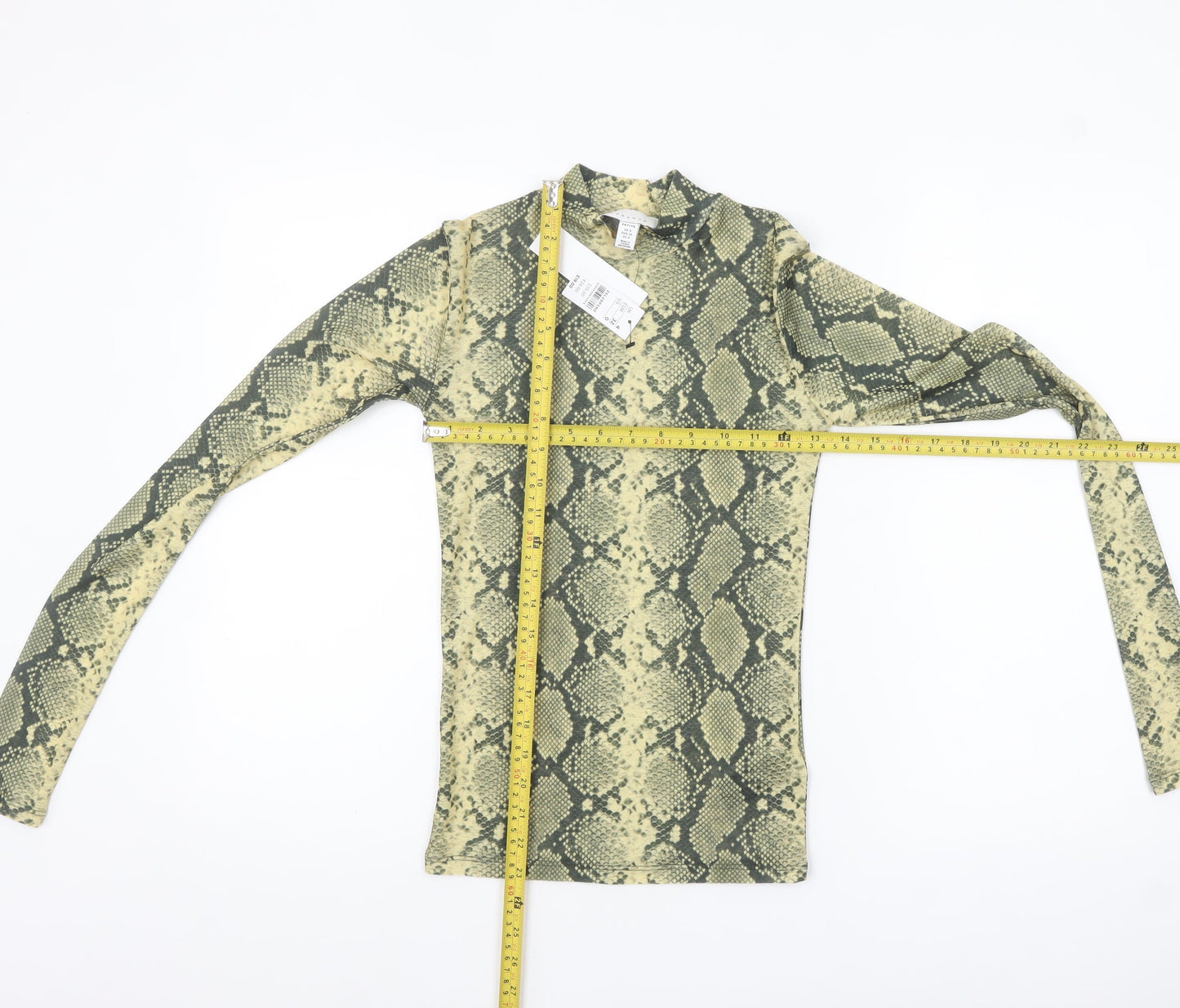 Topshop Women’s Green Snake Print Petite Mock Neck Long Sleeve Top Size 4