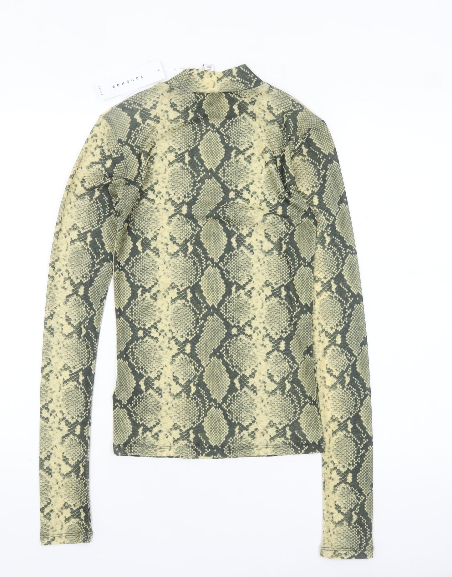 Topshop Women’s Green Snake Print Petite Mock Neck Long Sleeve Top Size 4