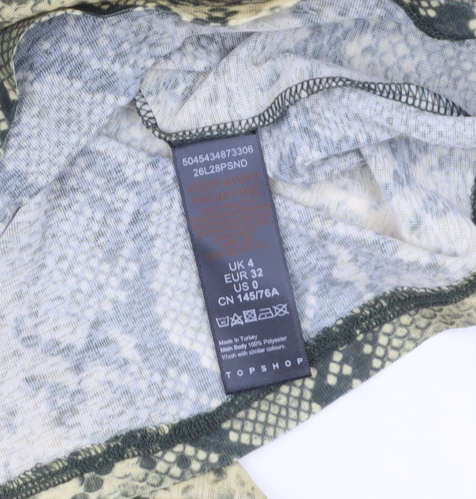 Topshop Women’s Green Snake Print Petite Mock Neck Long Sleeve Top Size 4