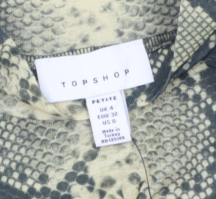 Topshop Women’s Green Snake Print Petite Mock Neck Long Sleeve Top Size 4