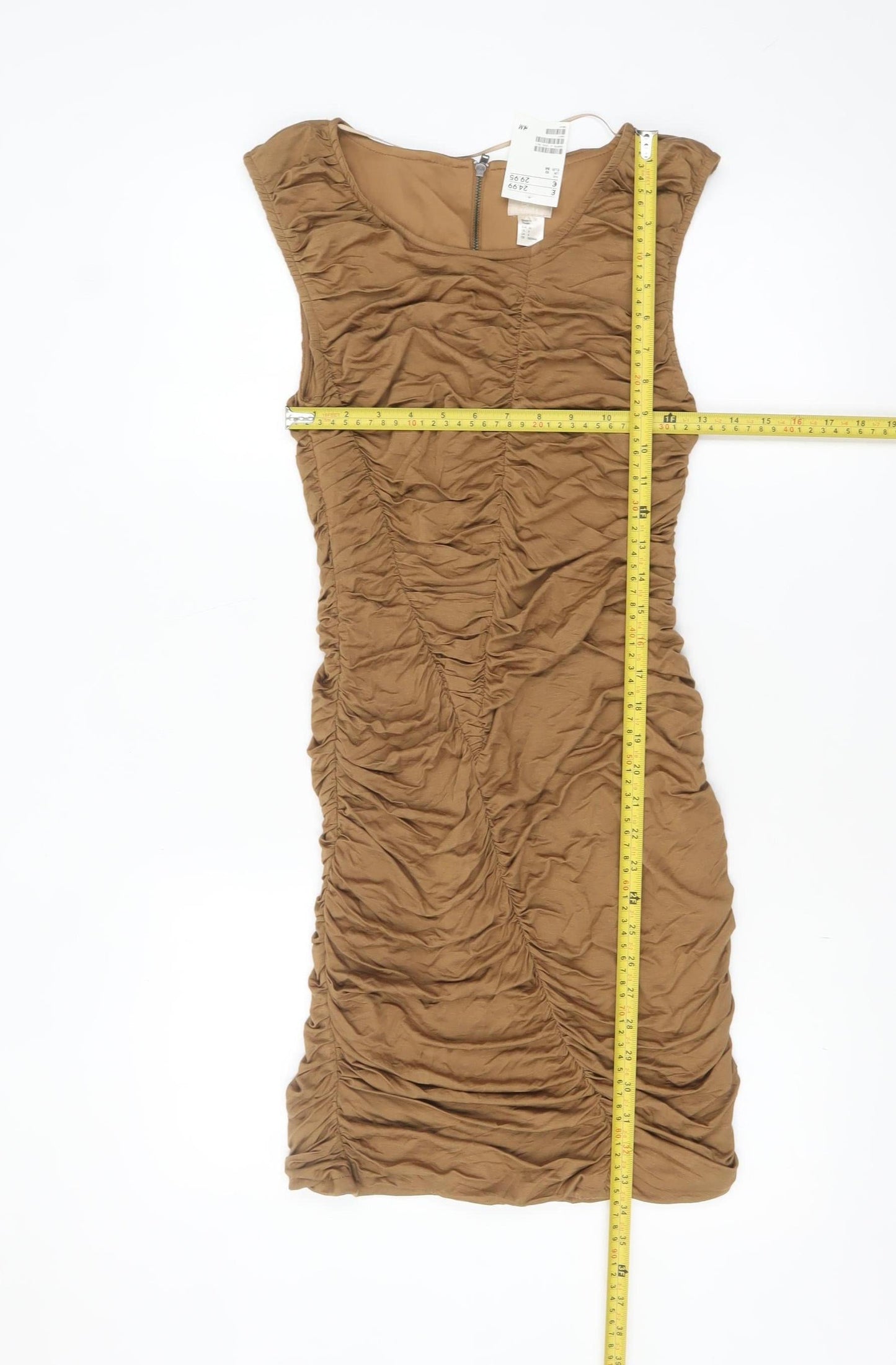H&M Women’s Brown Bodycon Ruched Short Dress Size 8 Sleeveless